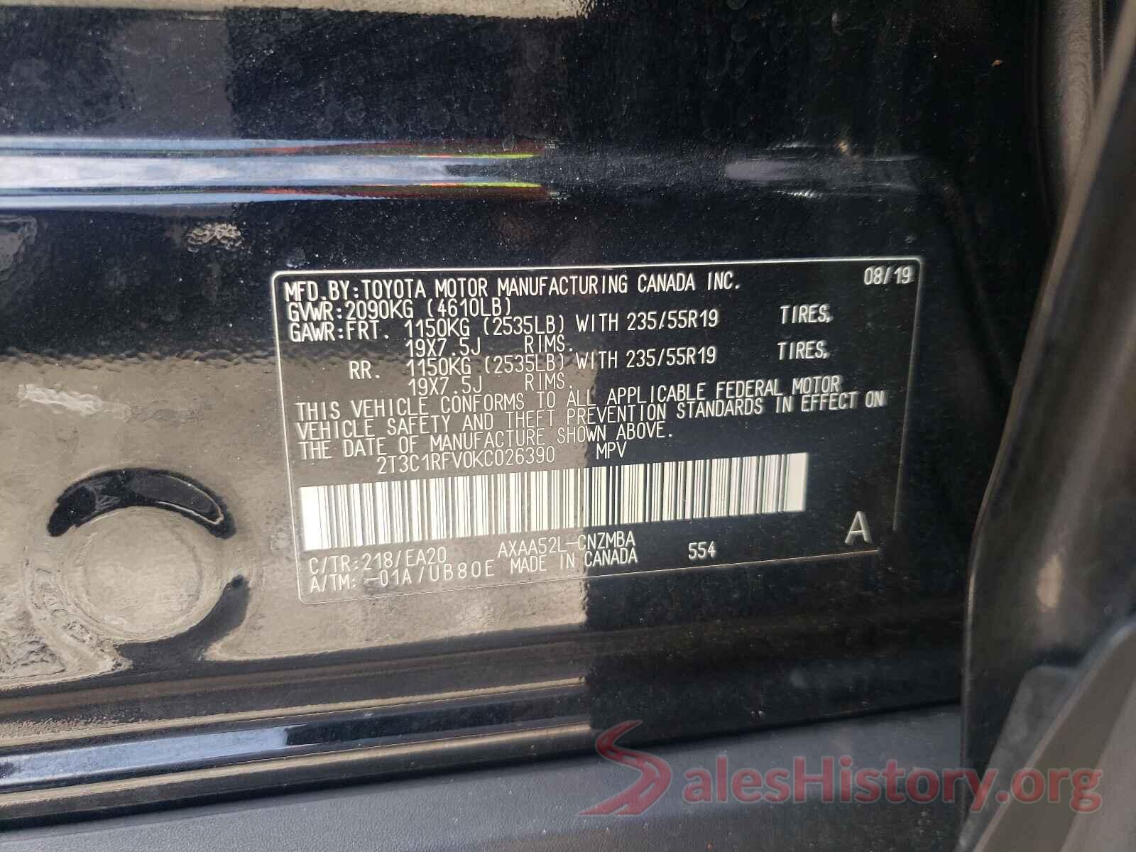 2T3C1RFV0KC026390 2019 TOYOTA RAV4