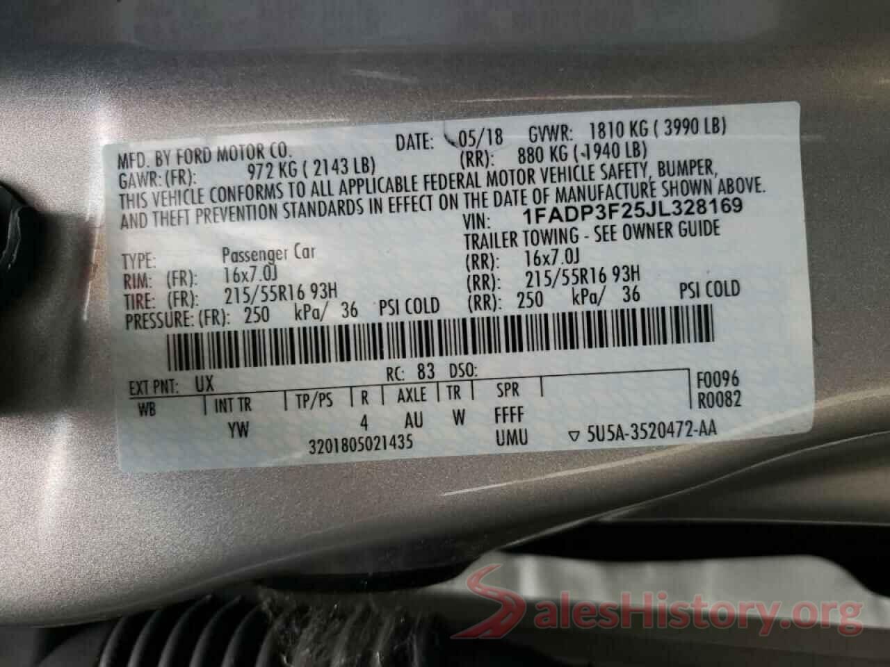 1FADP3F25JL328169 2018 FORD FOCUS