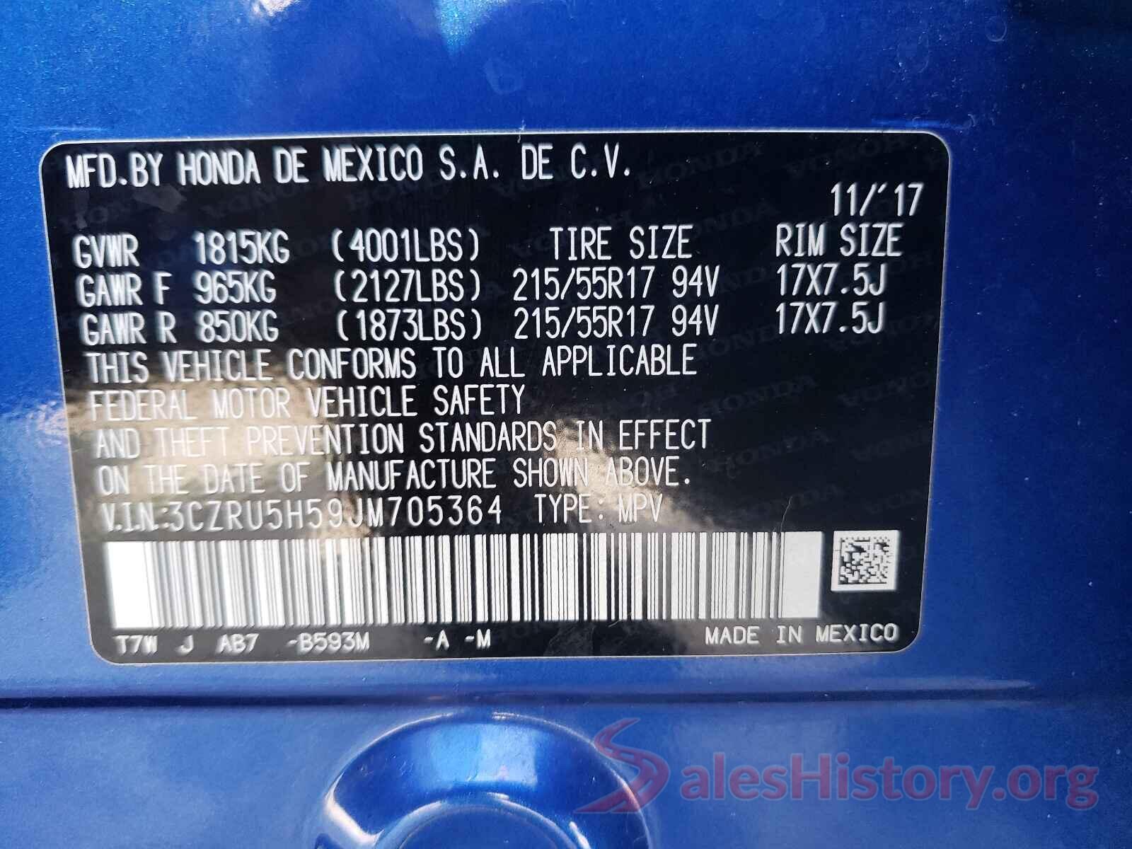 3CZRU5H59JM705364 2018 HONDA HR-V