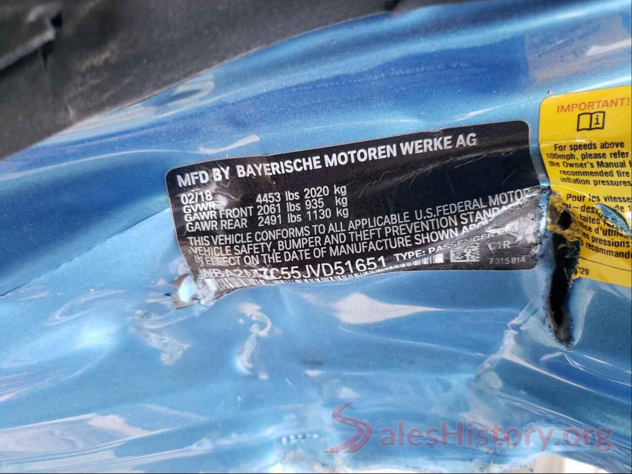 WBA2M7C55JVD51651 2018 BMW 2 SERIES