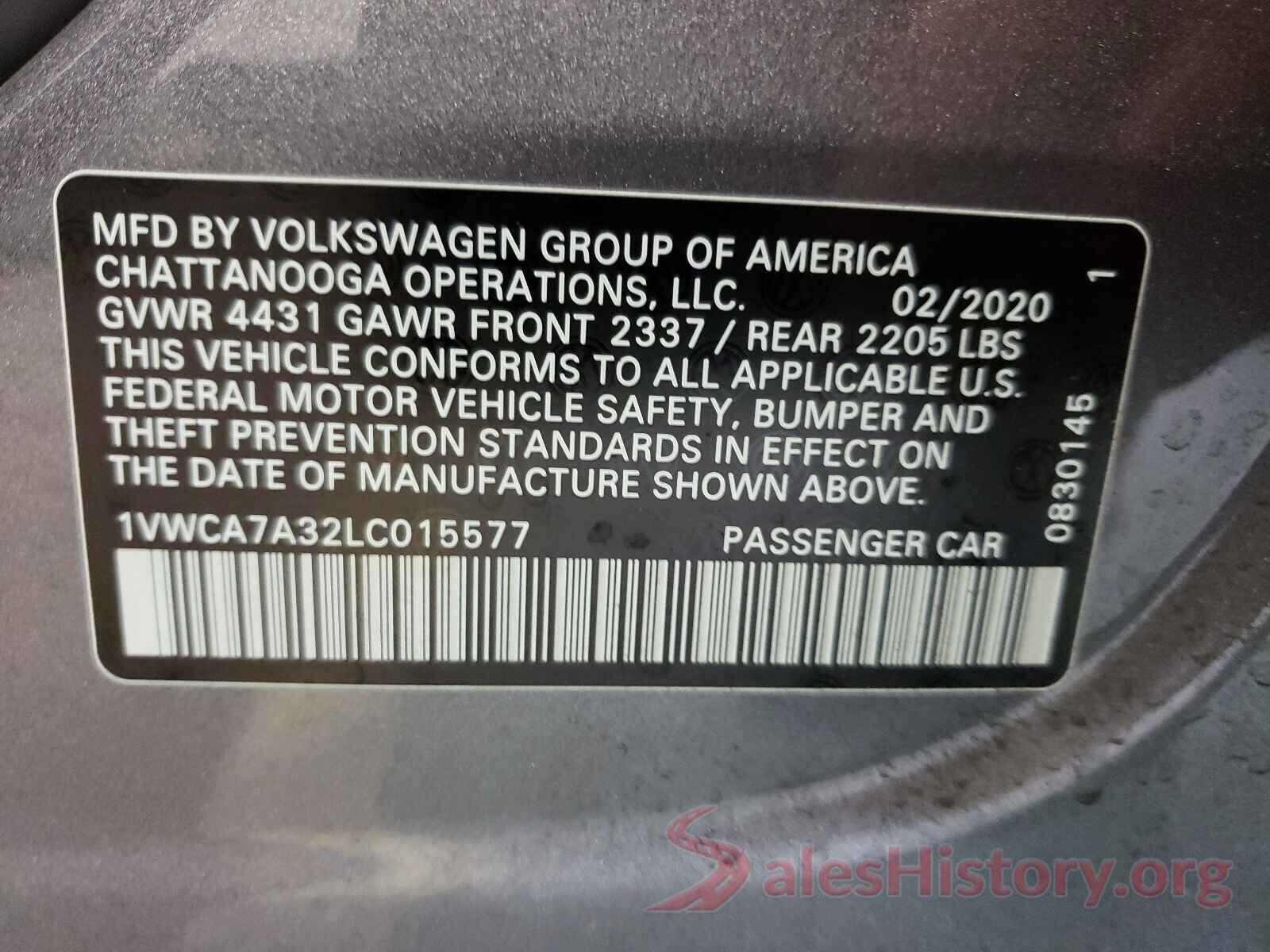 1VWCA7A32LC015577 2020 VOLKSWAGEN PASSAT