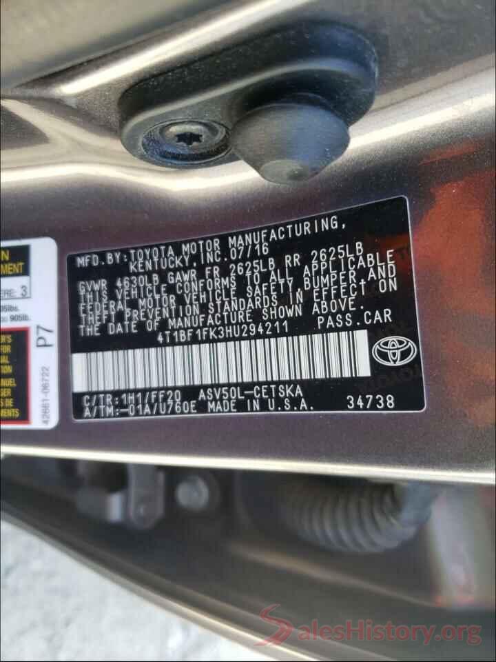 4T1BF1FK3HU294211 2017 TOYOTA CAMRY