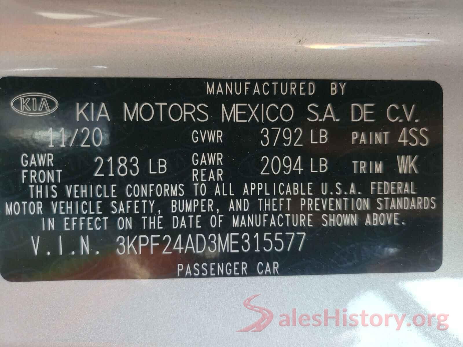 3KPF24AD3ME315577 2021 KIA FORTE