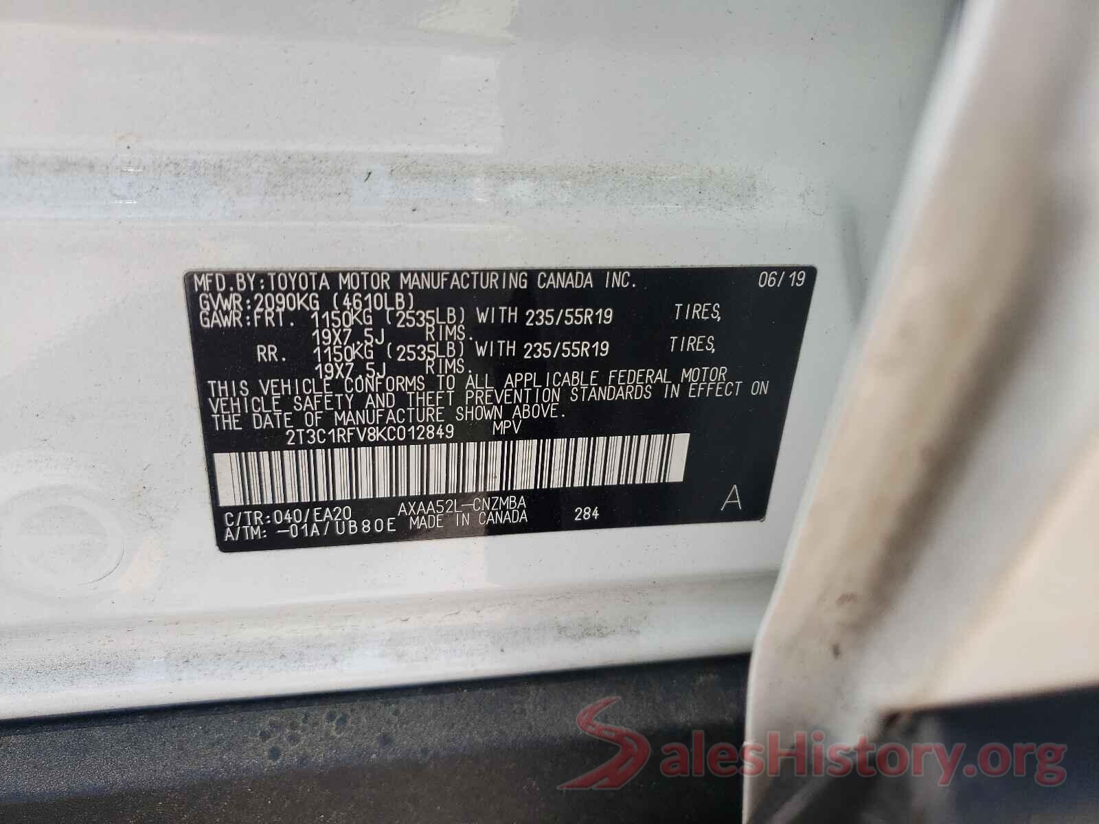 2T3C1RFV8KC012849 2019 TOYOTA RAV4