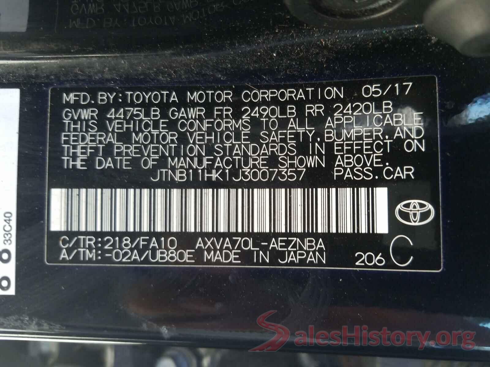 JTNB11HK1J3007357 2018 TOYOTA CAMRY