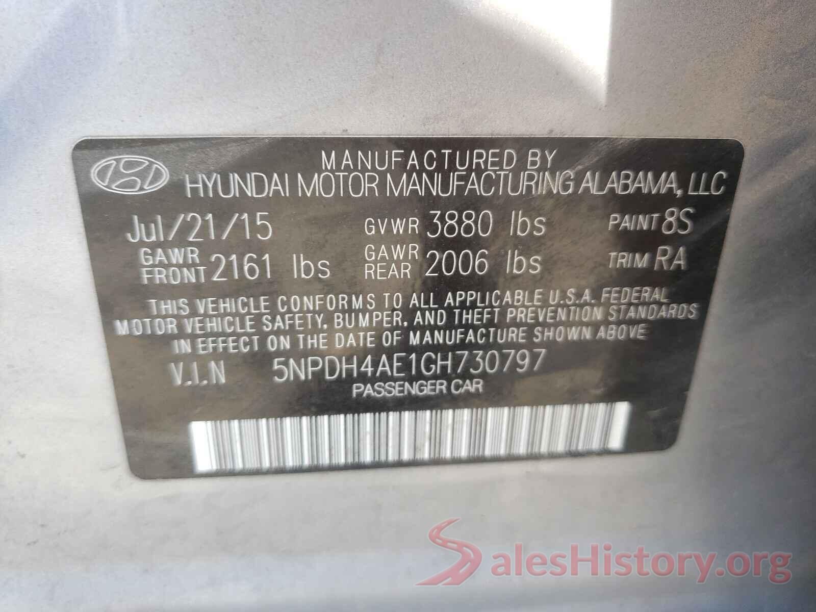 5NPDH4AE1GH730797 2016 HYUNDAI ELANTRA