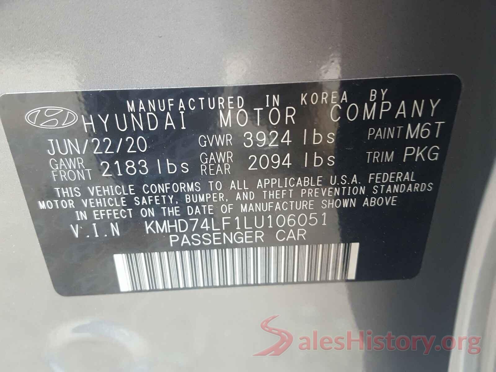 KMHD74LF1LU106051 2020 HYUNDAI ELANTRA