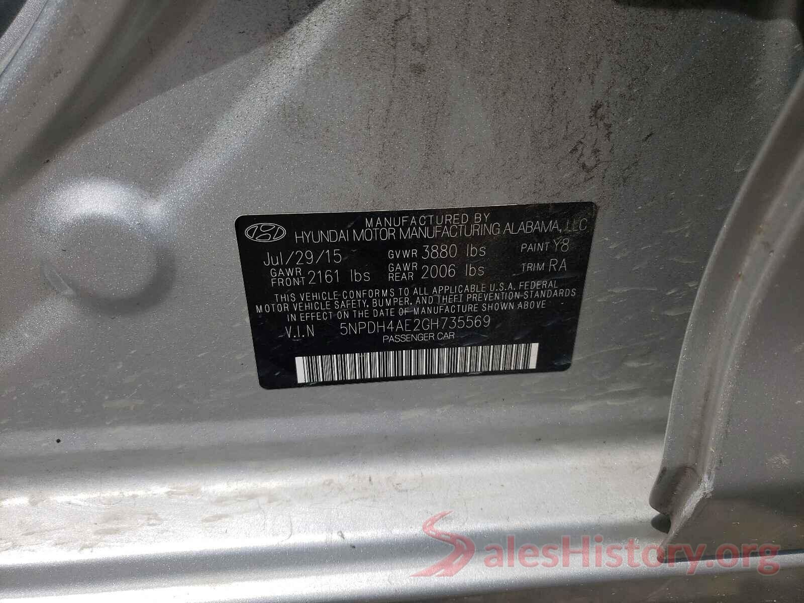 5NPDH4AE2GH735569 2016 HYUNDAI ELANTRA