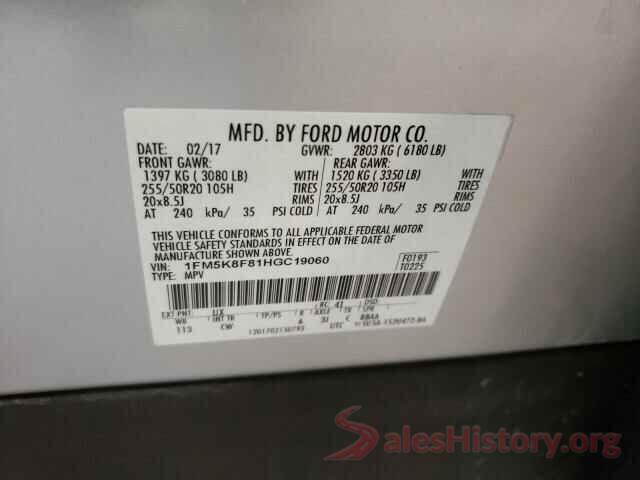 1FM5K8F81HGC19060 2017 FORD EXPLORER