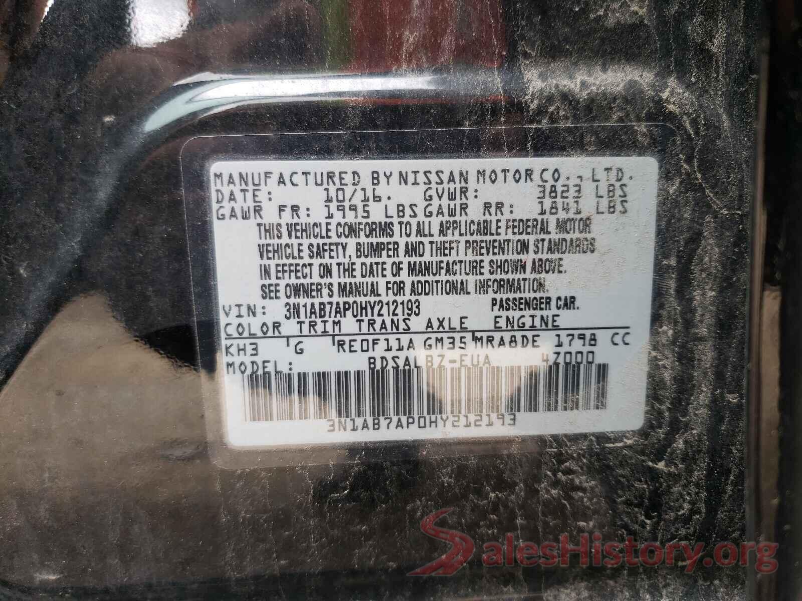 3N1AB7AP0HY212193 2017 NISSAN SENTRA