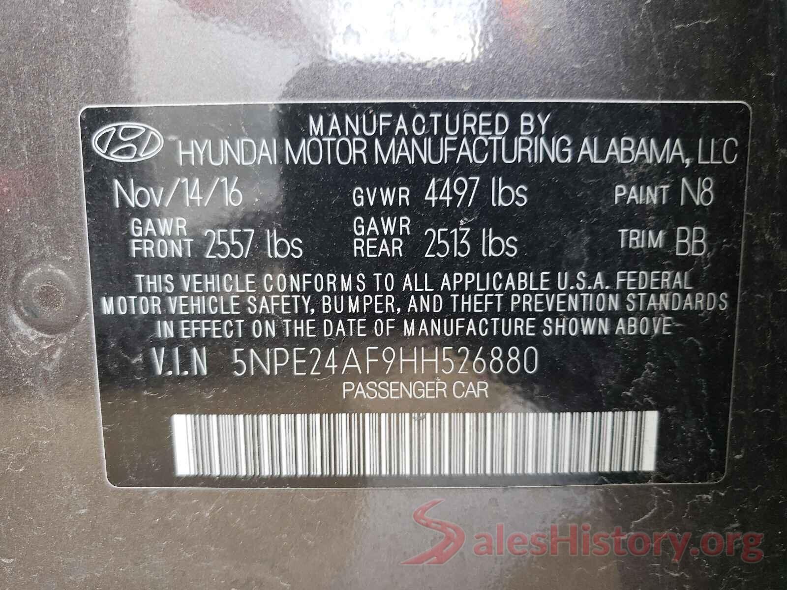 5NPE24AF9HH526880 2017 HYUNDAI SONATA