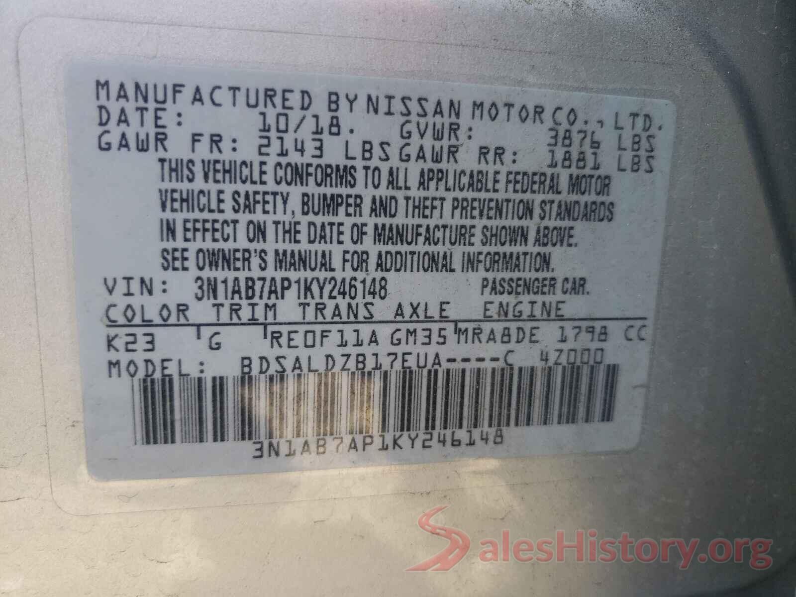 3N1AB7AP1KY246148 2019 NISSAN SENTRA