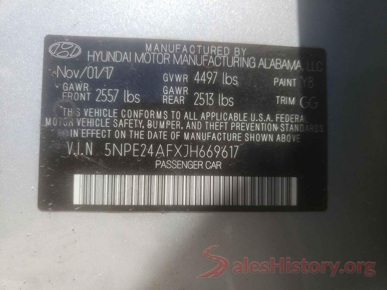 5NPE24AFXJH669617 2018 HYUNDAI SONATA