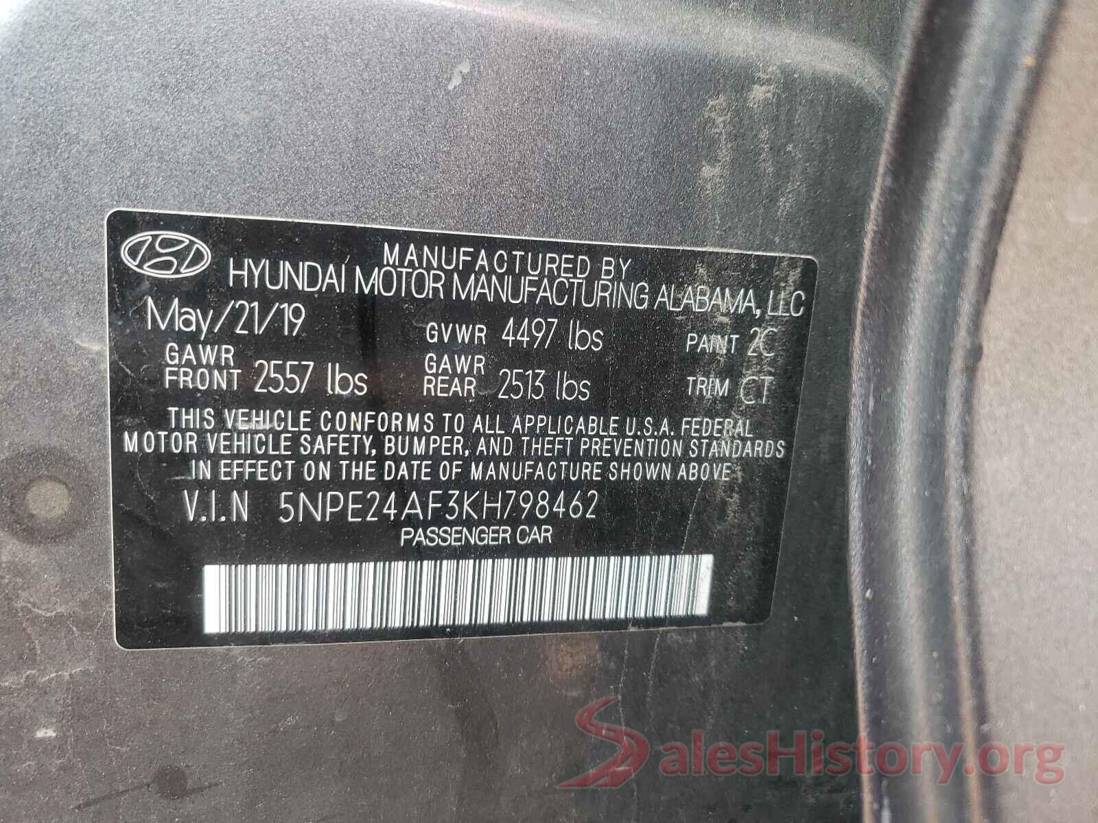 5NPE24AF3KH798462 2019 HYUNDAI SONATA