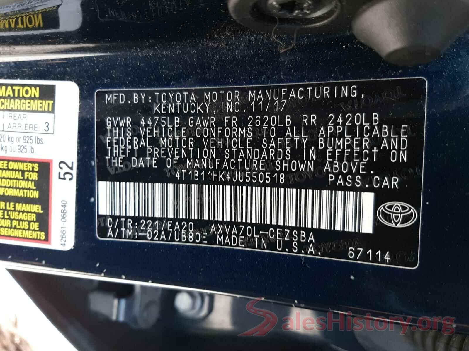 4T1B11HK4JU550518 2018 TOYOTA CAMRY