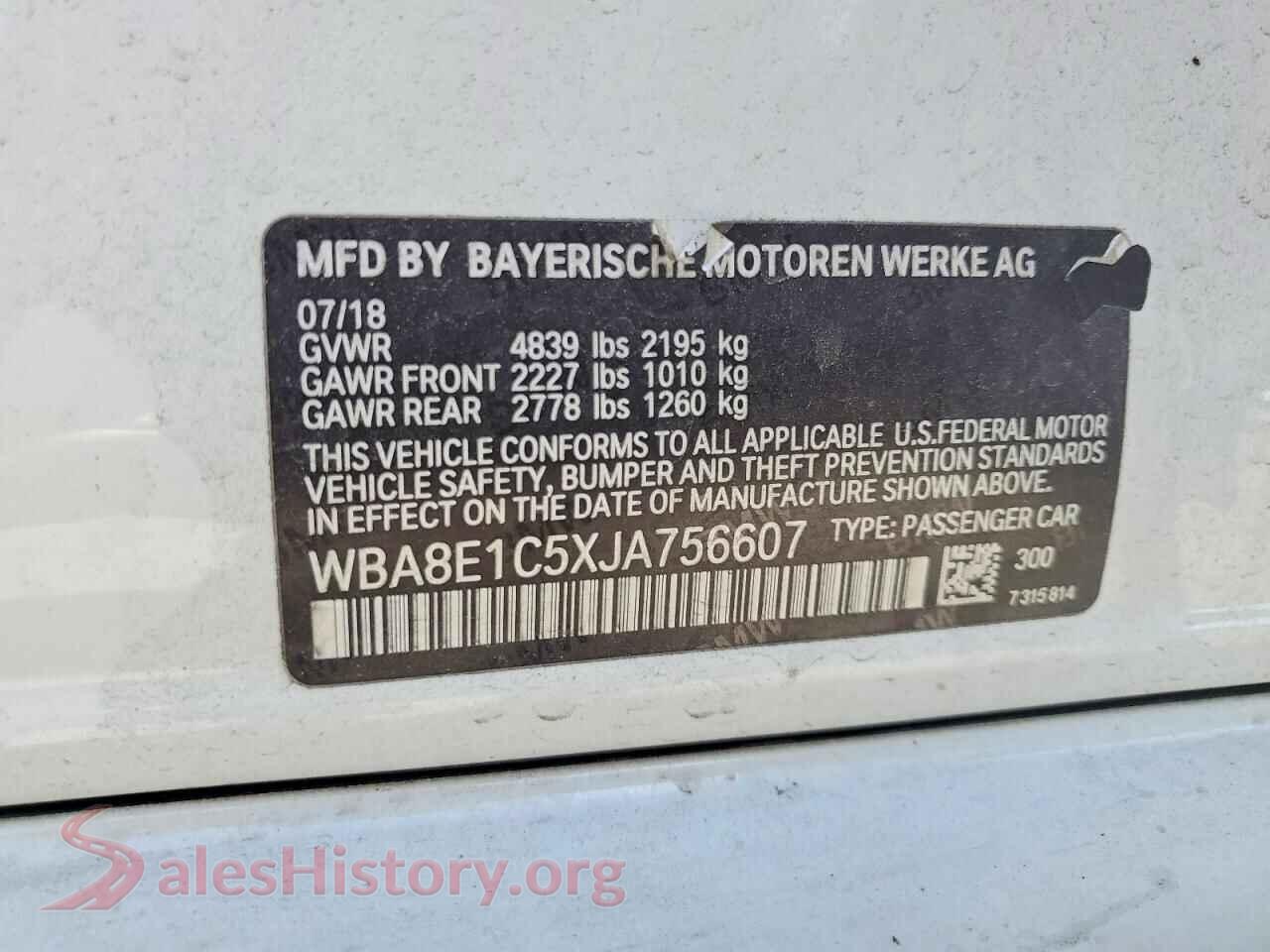 2018 BMW 3 SERIES VIN WBA8E1C5XJA756607, wheel and tire