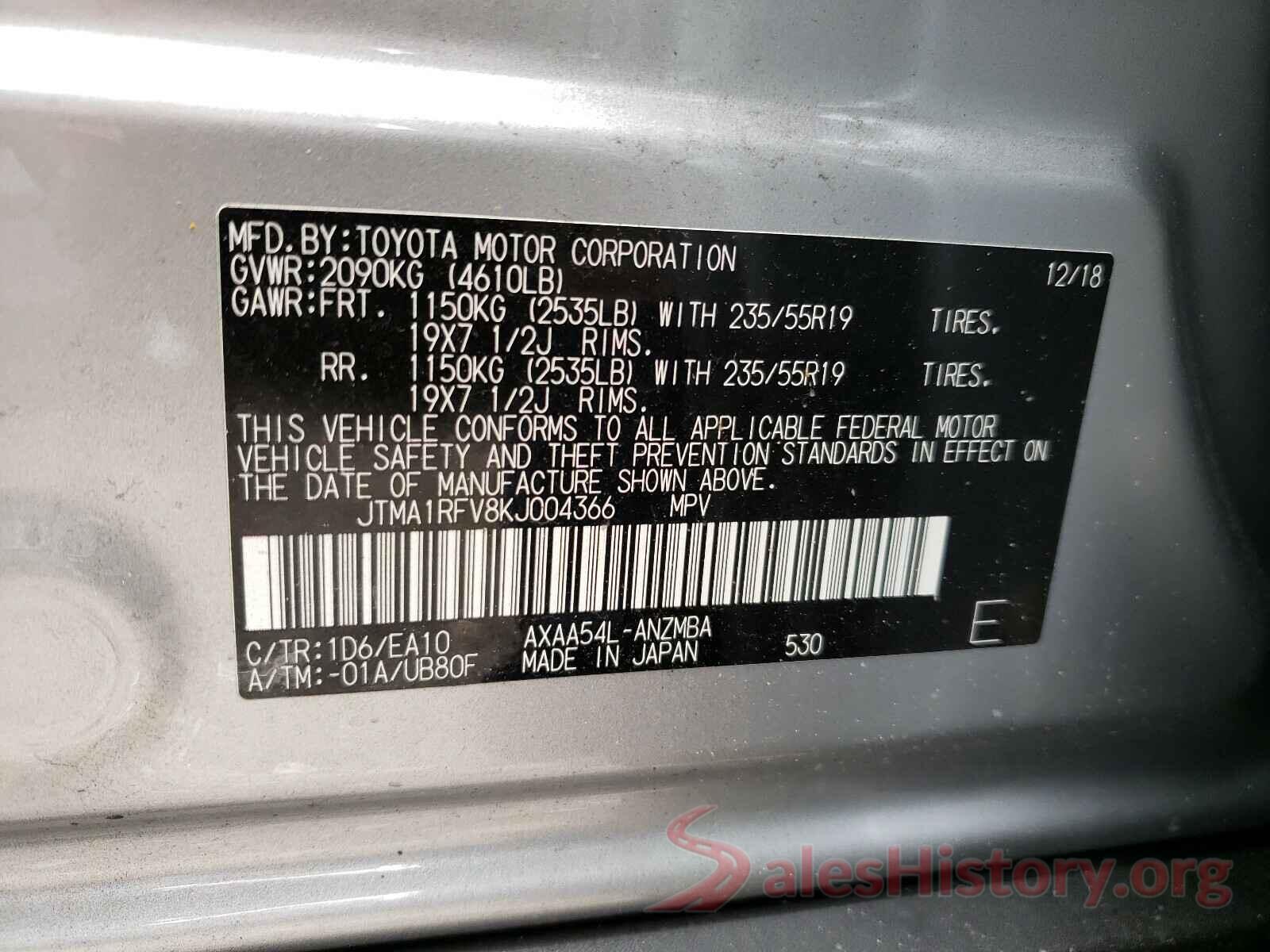 JTMA1RFV8KJ004366 2019 TOYOTA RAV4