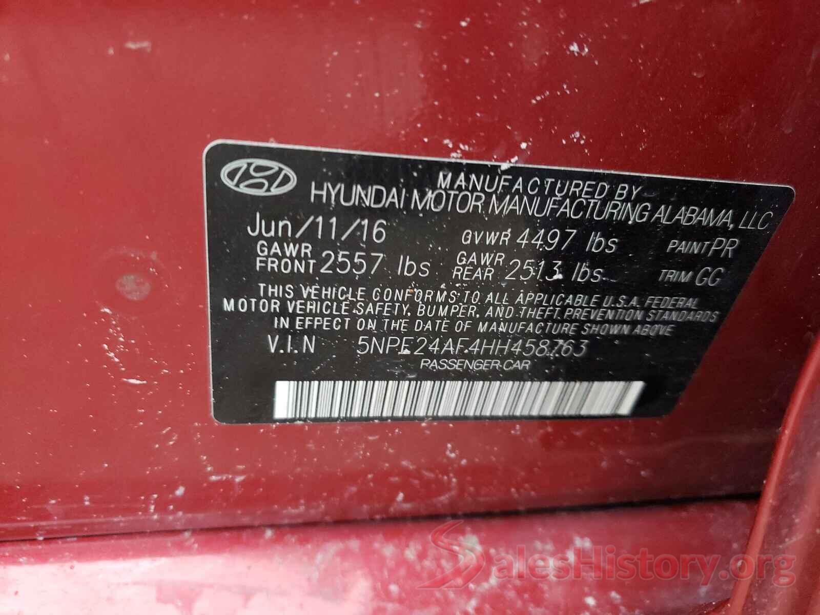 5NPE24AF4HH458763 2017 HYUNDAI SONATA