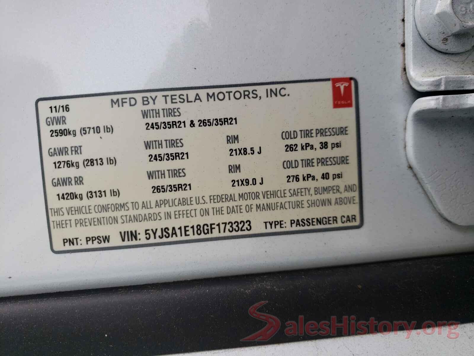 5YJSA1E18GF173323 2016 TESLA MODEL S