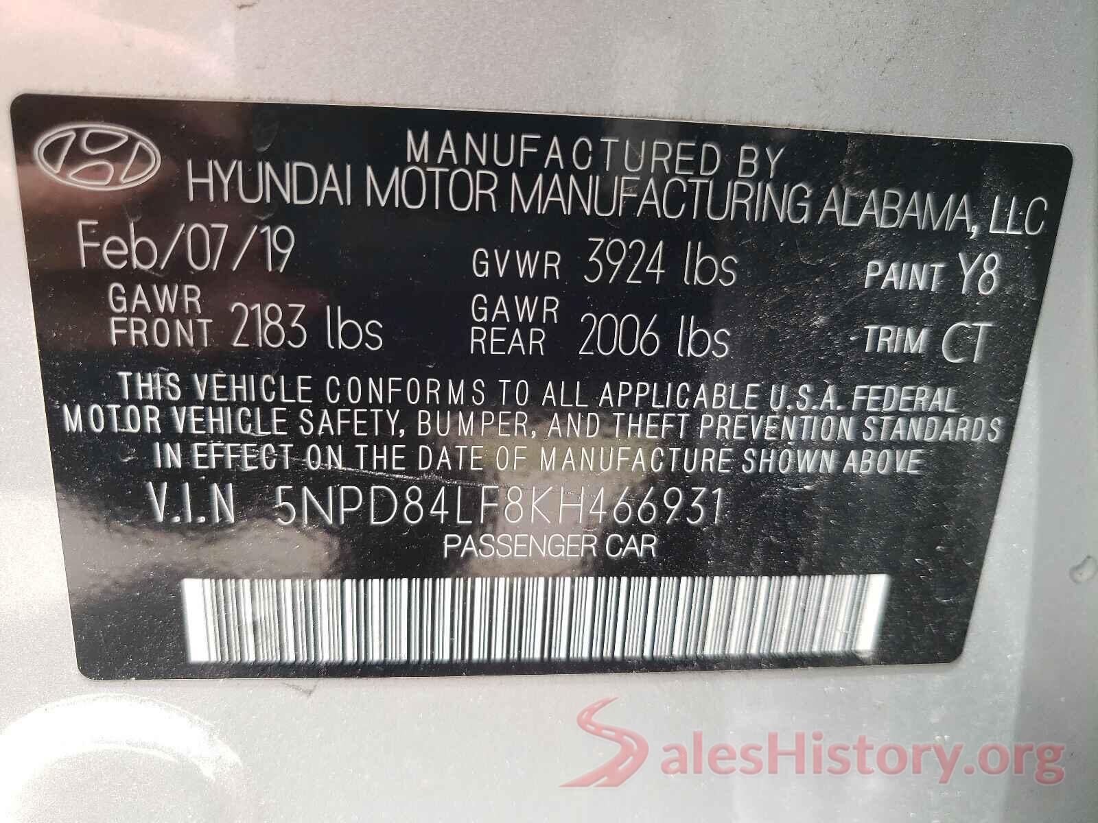 5NPD84LF8KH466931 2019 HYUNDAI ELANTRA