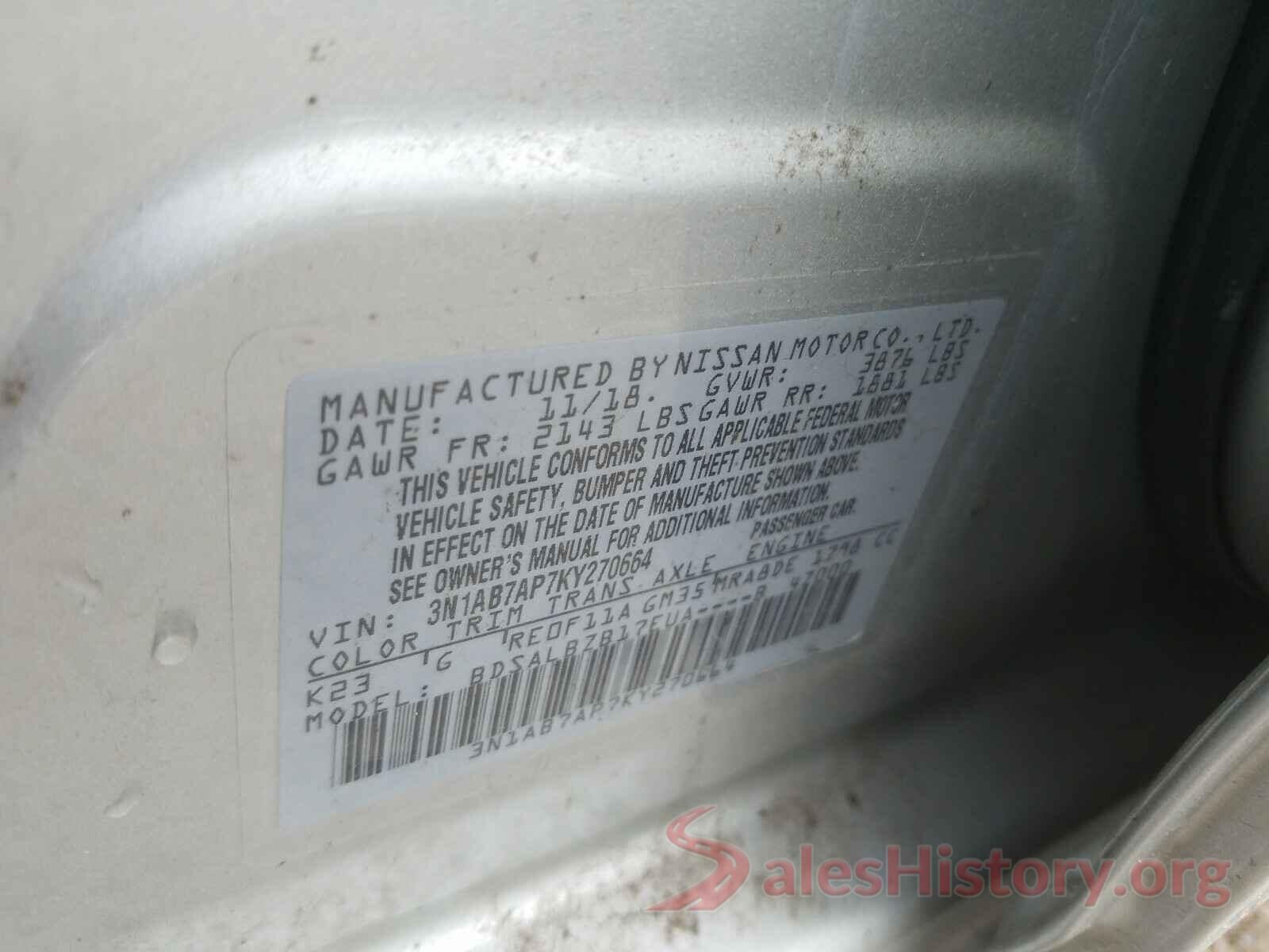 3N1AB7AP7KY270664 2019 NISSAN SENTRA