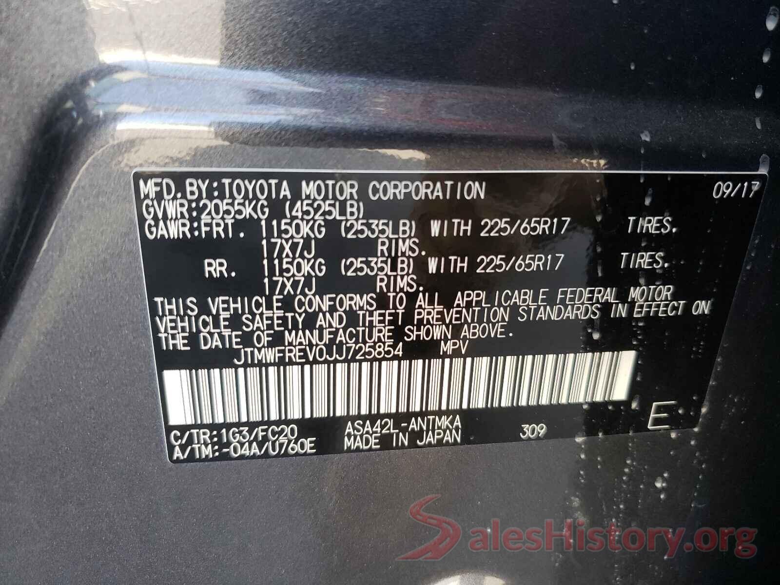 JTMWFREV0JJ725854 2018 TOYOTA RAV4