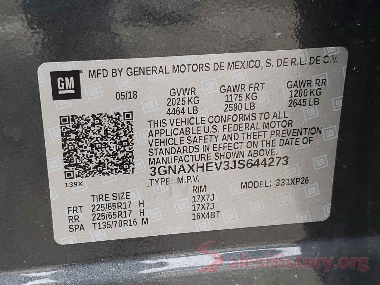 3GNAXHEV3JS644273 2018 CHEVROLET EQUINOX