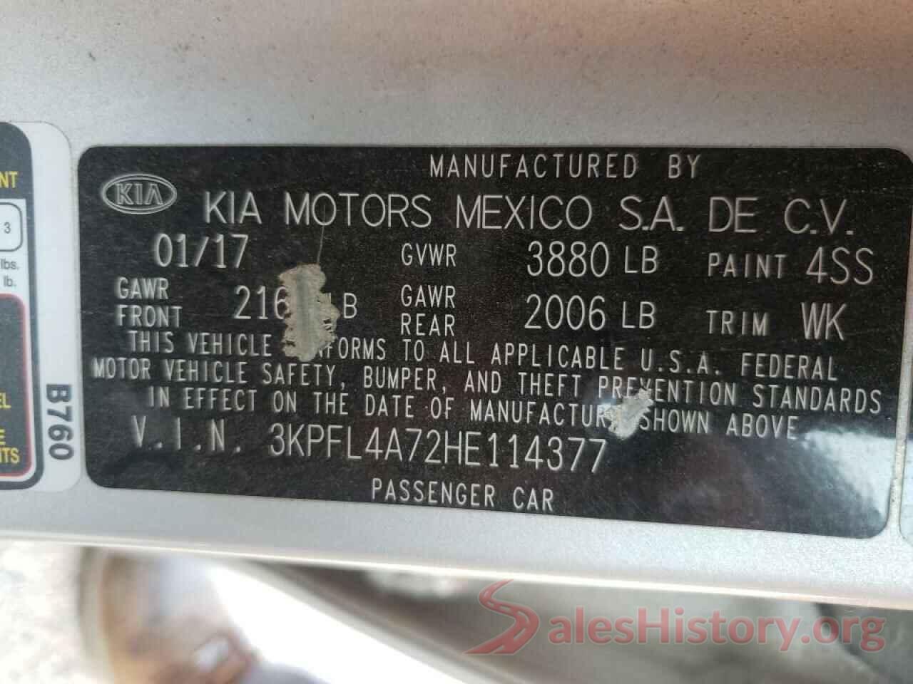 3KPFL4A72HE114377 2017 KIA FORTE