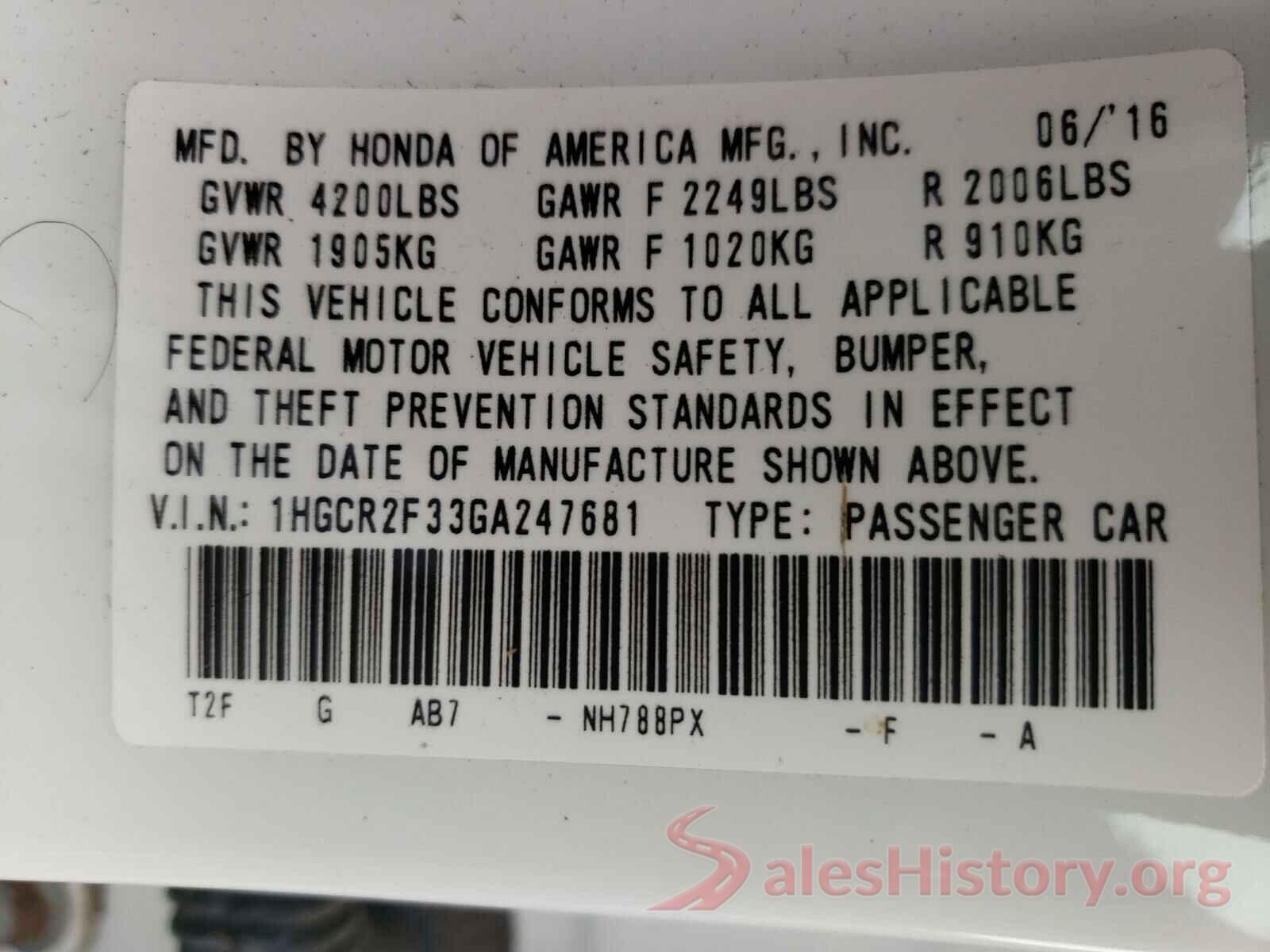 1HGCR2F33GA247681 2016 HONDA ACCORD