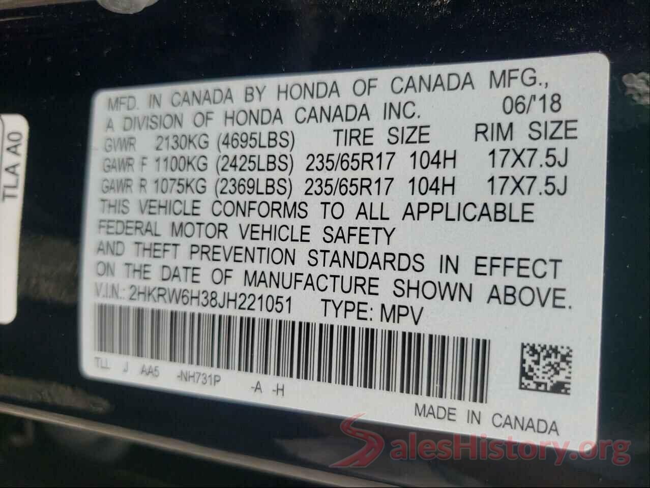 2HKRW6H38JH221051 2018 HONDA CRV