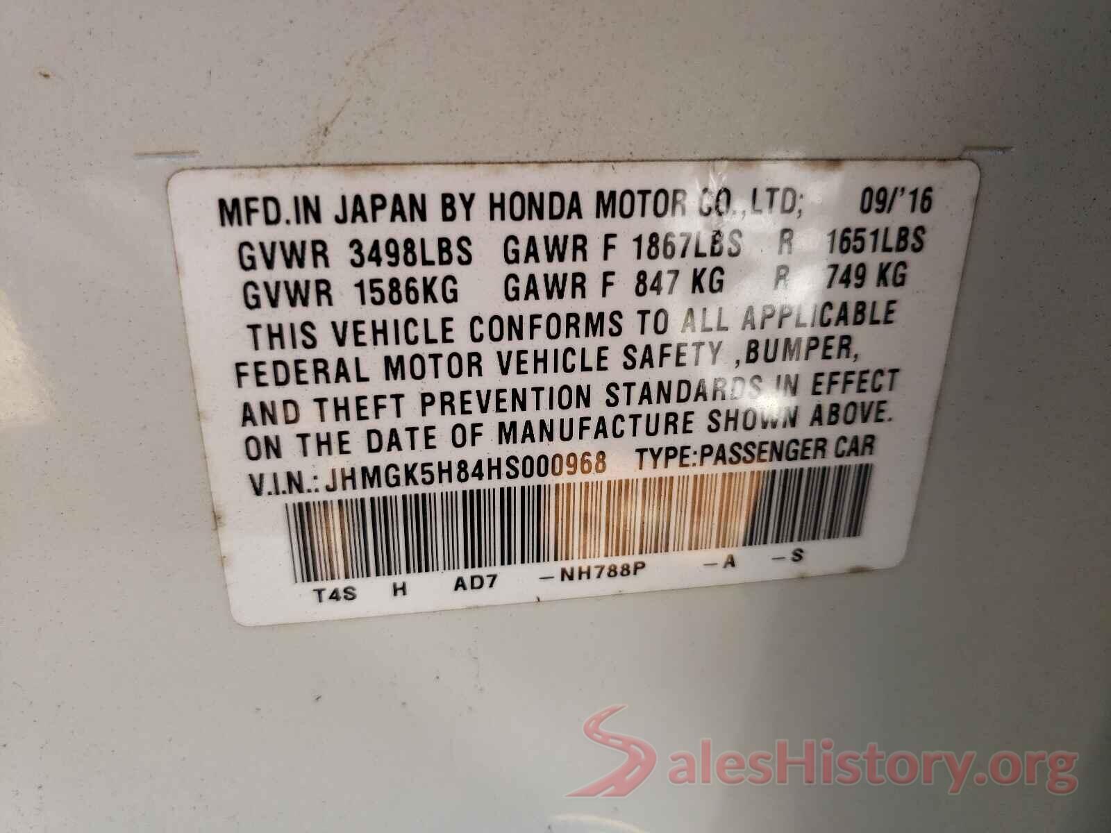 JHMGK5H84HS000968 2017 HONDA FIT