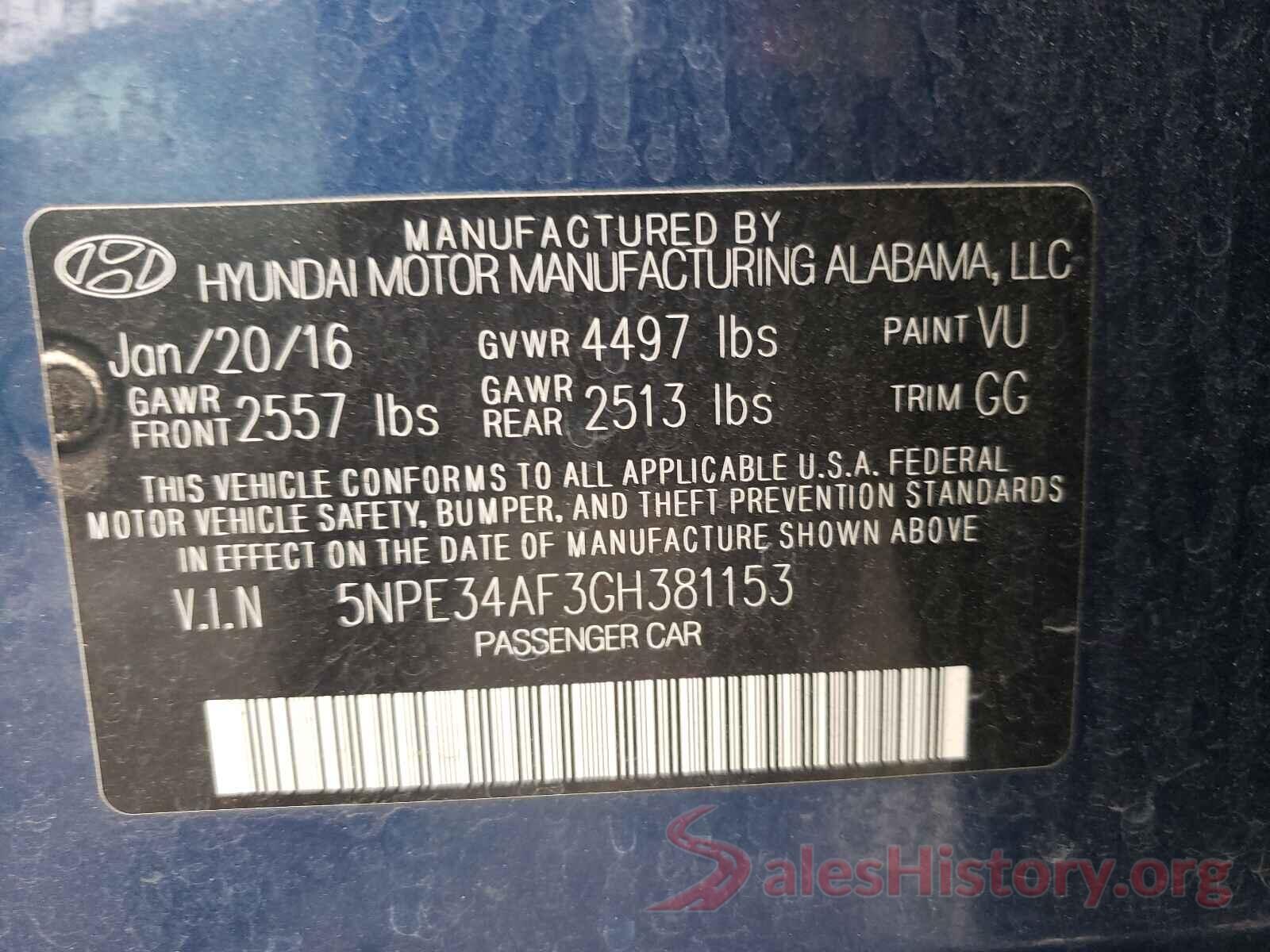 5NPE34AF3GH381153 2016 HYUNDAI SONATA