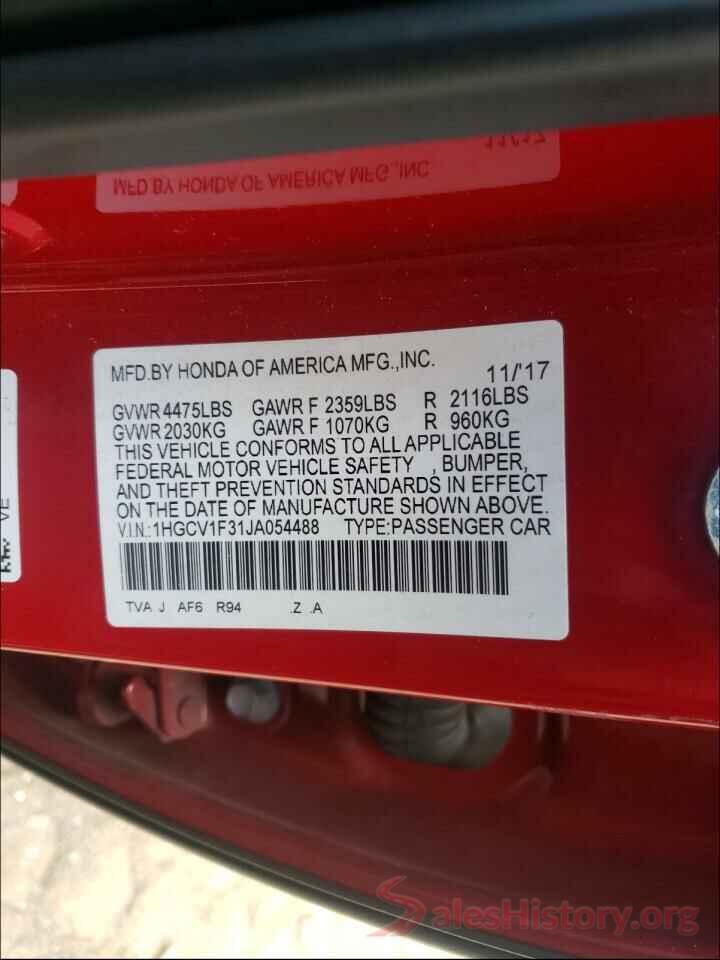 1HGCV1F31JA054488 2018 HONDA ACCORD