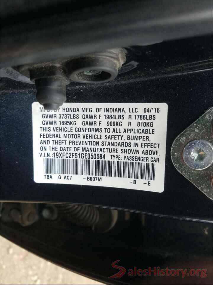 19XFC2F51GE050584 2016 HONDA CIVIC