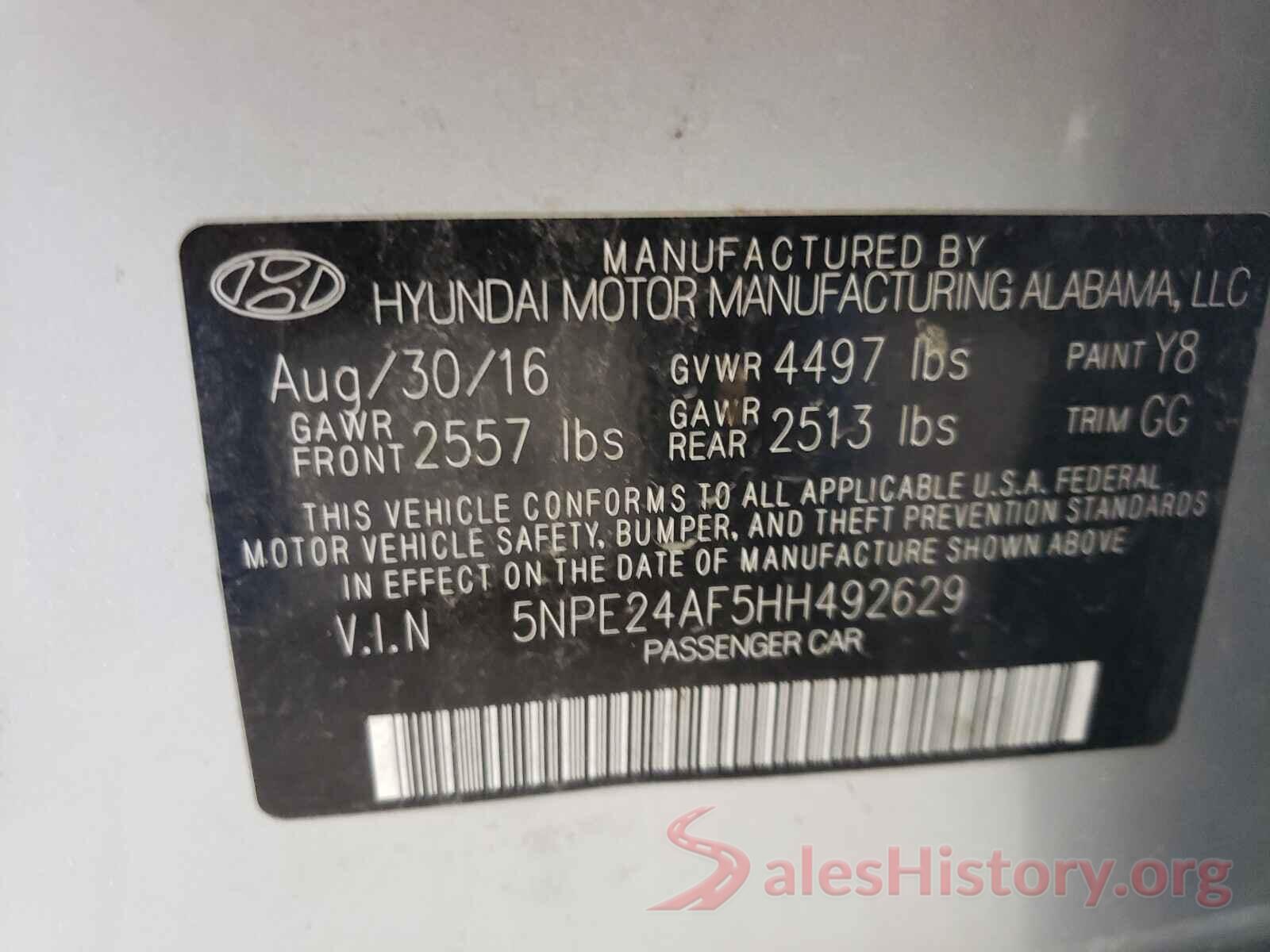 5NPE24AF5HH492629 2017 HYUNDAI SONATA