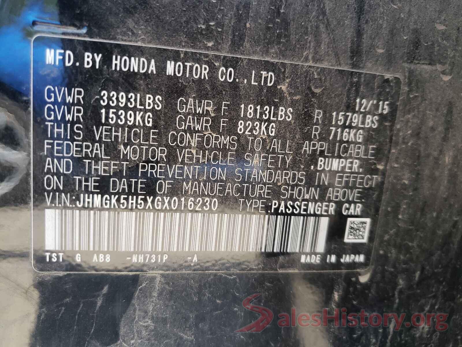 JHMGK5H5XGX016230 2016 HONDA FIT