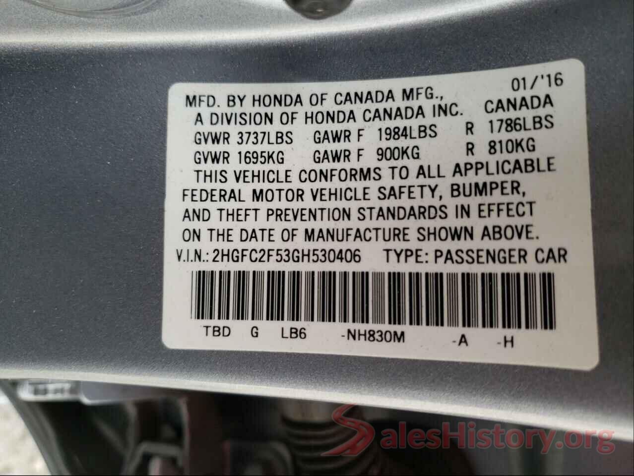 2HGFC2F53GH530406 2016 HONDA CIVIC