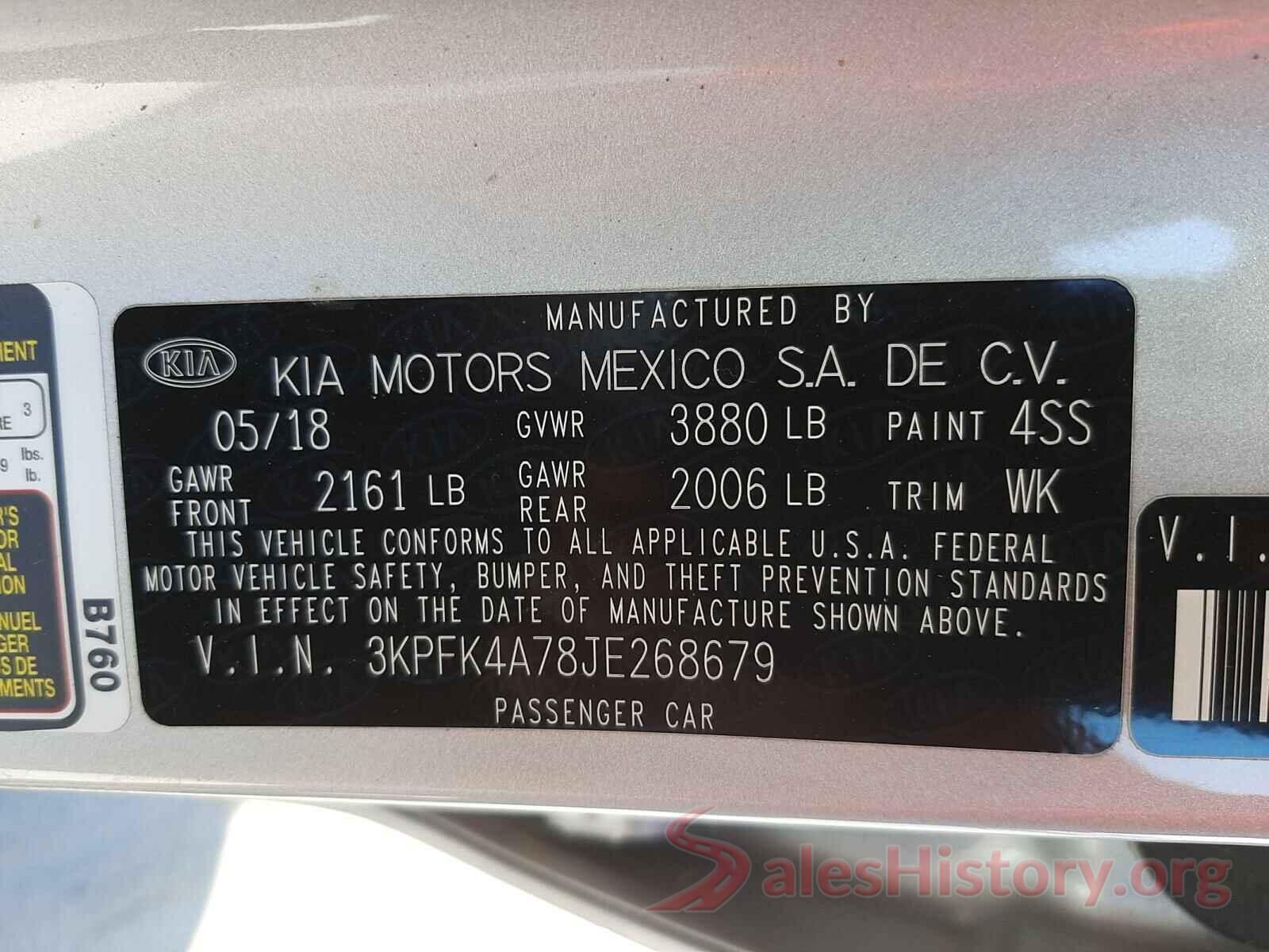 3KPFK4A78JE268679 2018 KIA FORTE