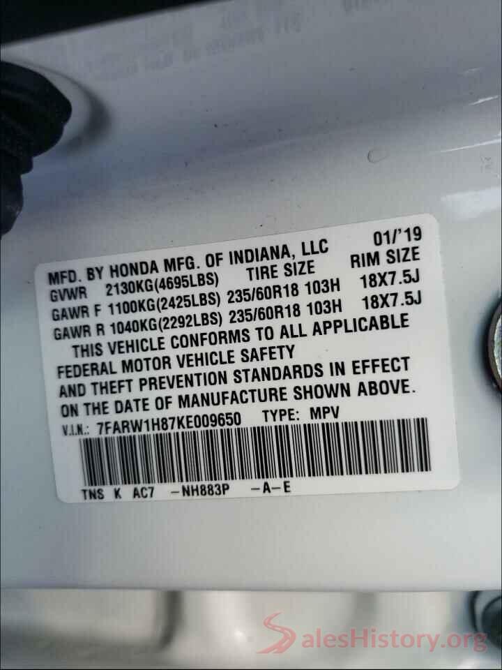 7FARW1H87KE009650 2019 HONDA CRV