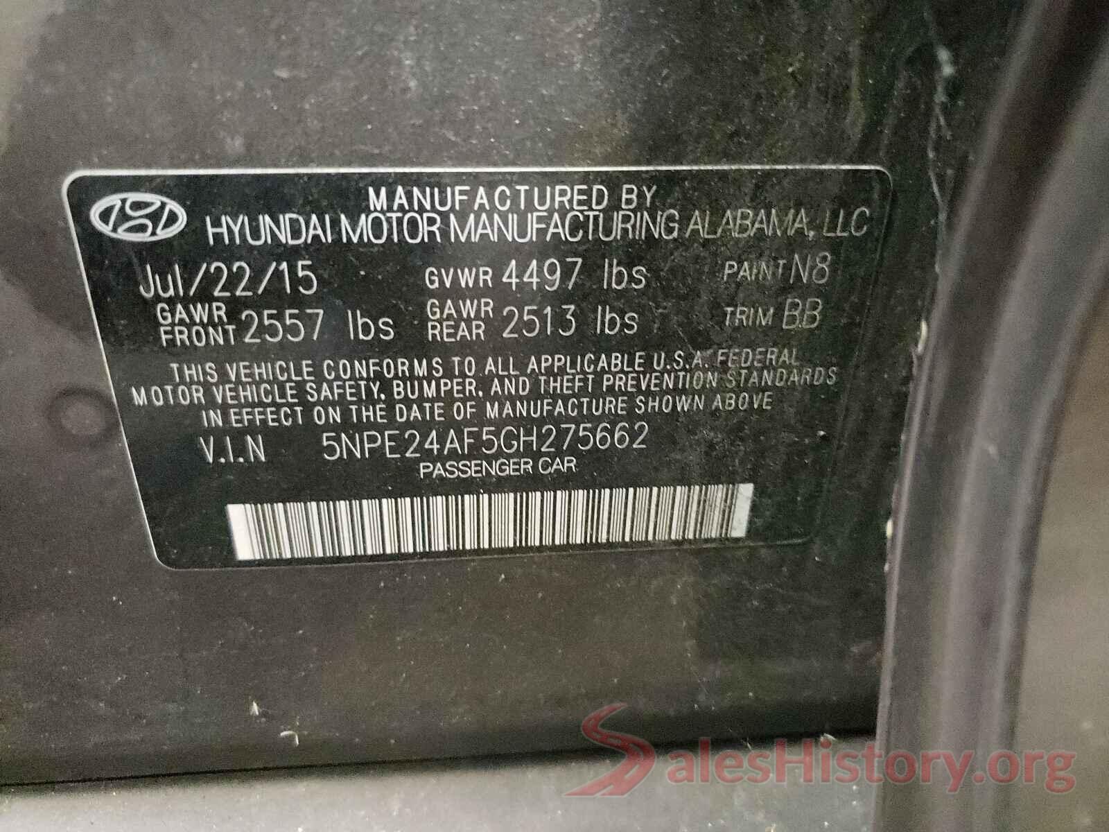 5NPE24AF5GH275662 2016 HYUNDAI SONATA