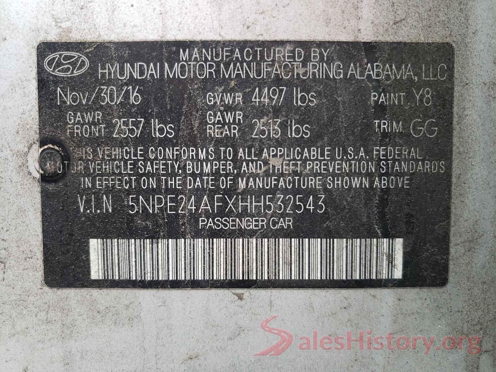 5NPE24AFXHH532543 2017 HYUNDAI SONATA