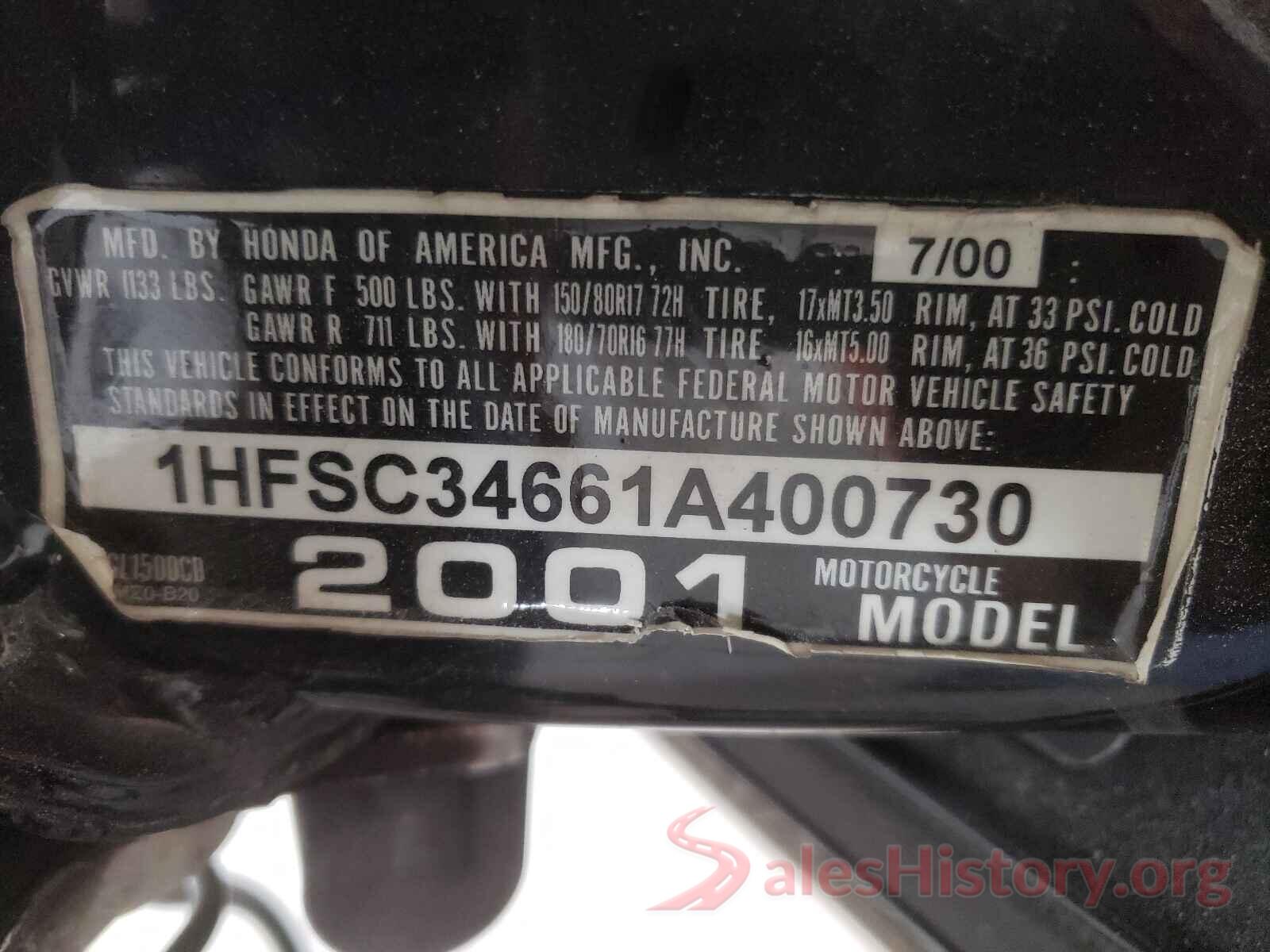 1HFSC34661A400730 2001 HONDA GL CYCLE