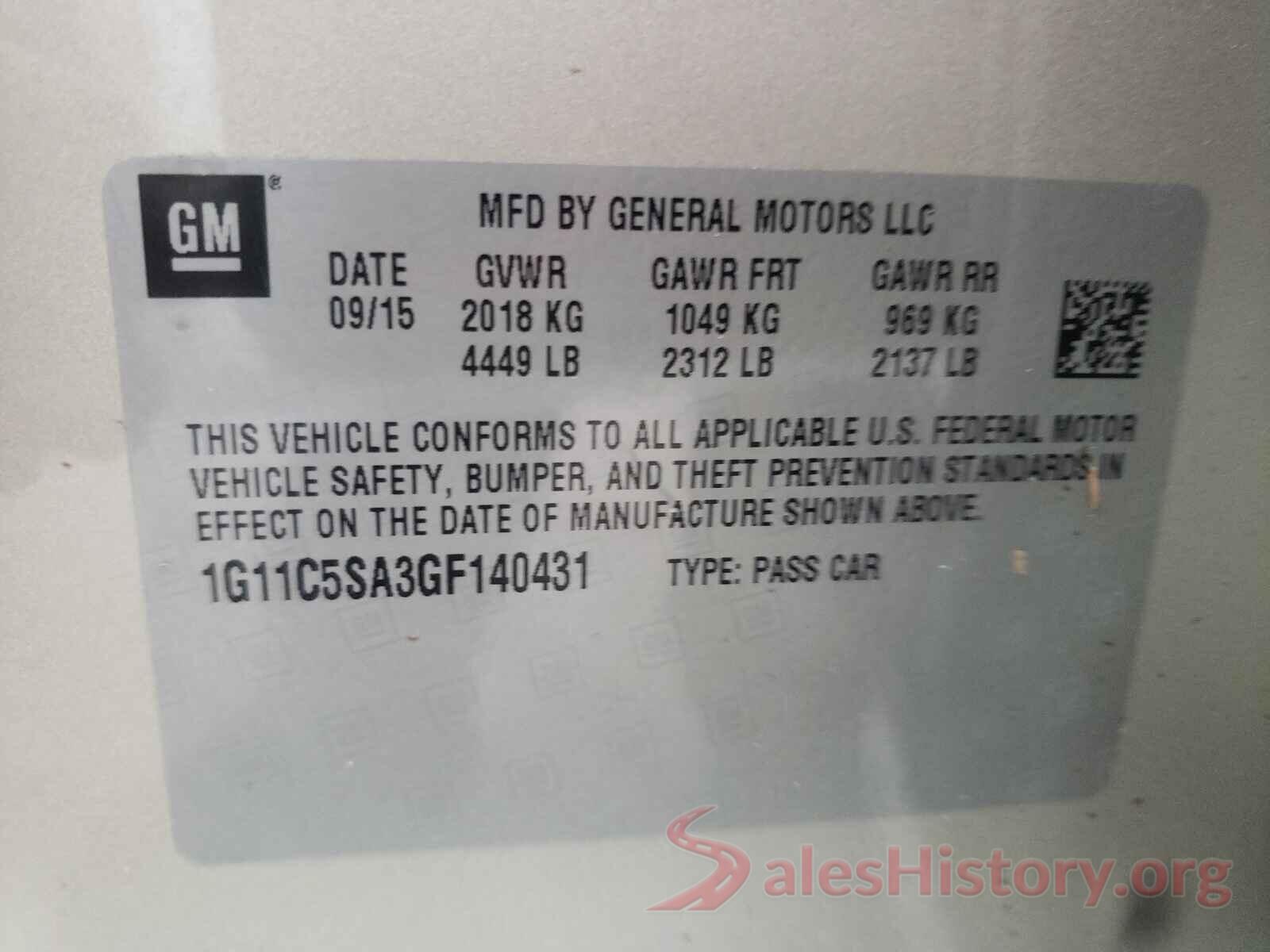 1G11C5SA3GF140431 2016 CHEVROLET MALIBU