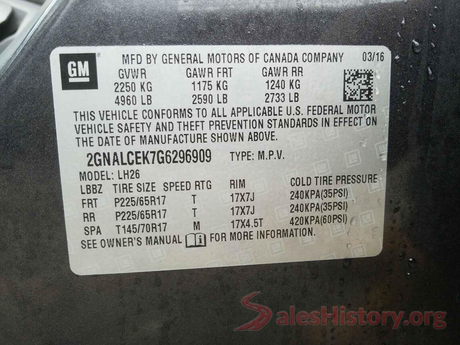 2GNALCEK7G6296909 2016 CHEVROLET EQUINOX