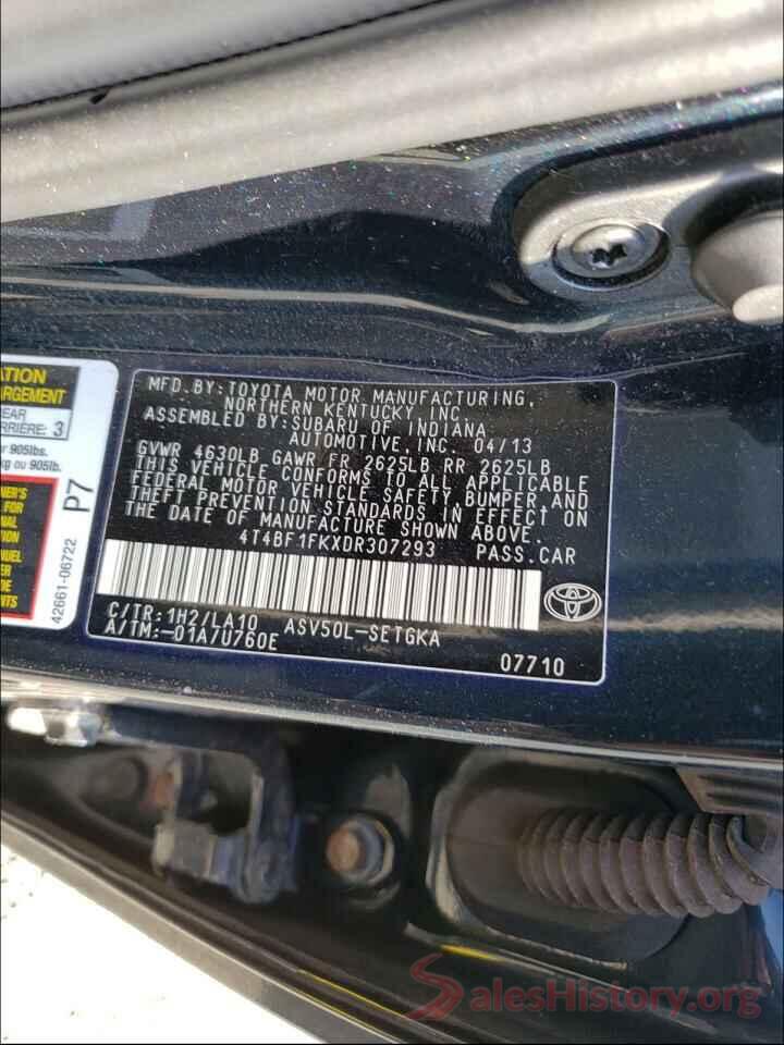 4T4BF1FKXDR307293 2013 TOYOTA CAMRY