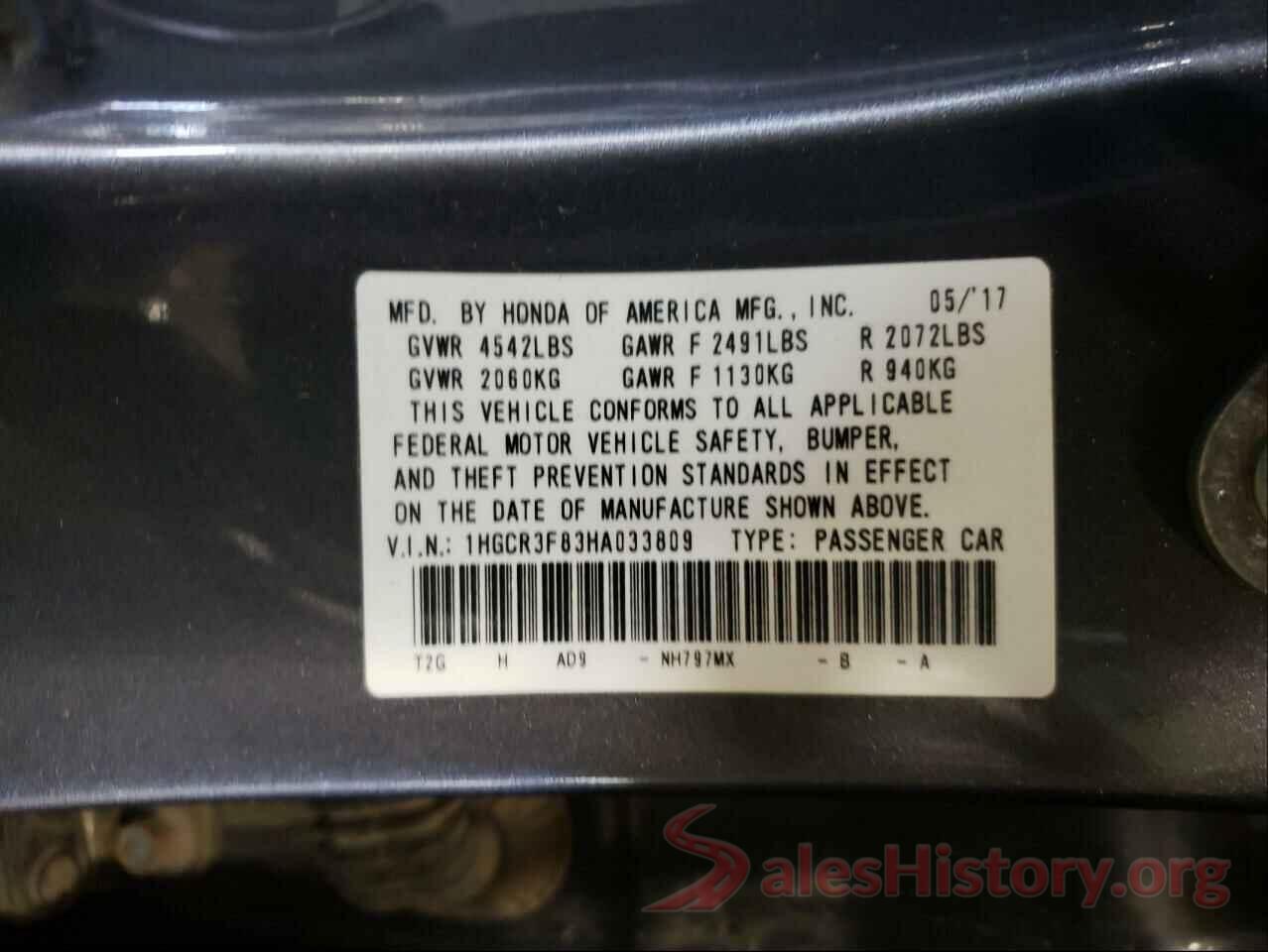 1HGCR3F83HA033809 2017 HONDA ACCORD