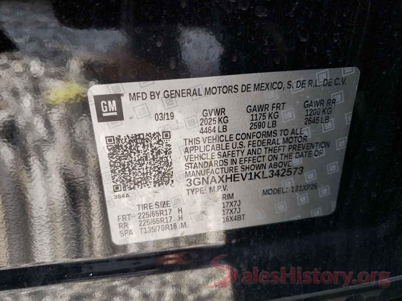 3GNAXHEV1KL342573 2019 CHEVROLET EQUINOX