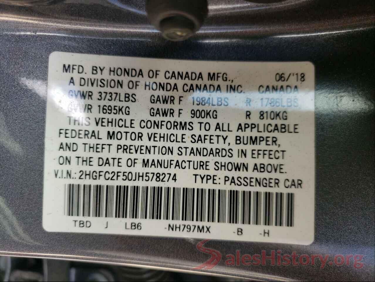 2HGFC2F50JH578274 2018 HONDA CIVIC