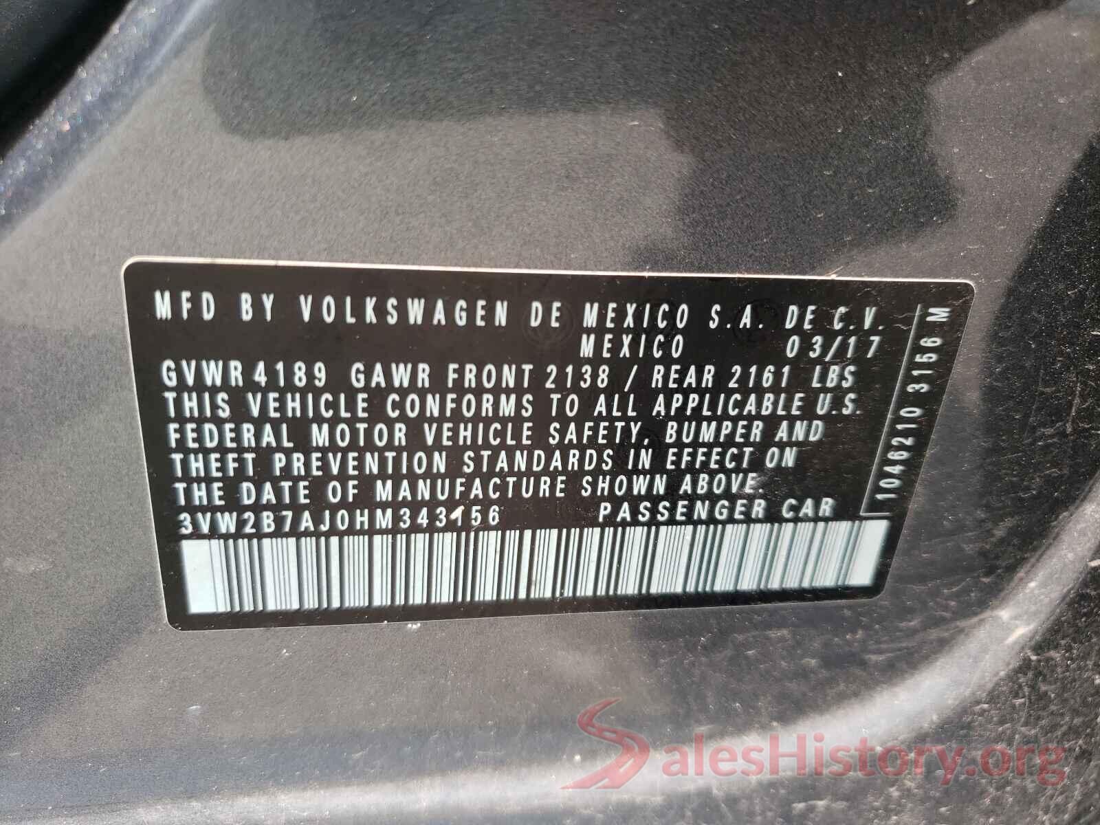 3VW2B7AJ0HM343156 2017 VOLKSWAGEN JETTA