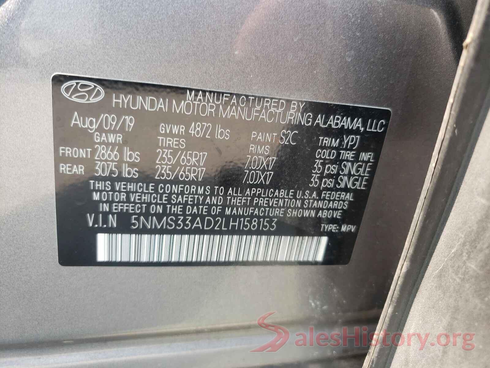 5NMS33AD2LH158153 2020 HYUNDAI SANTA FE